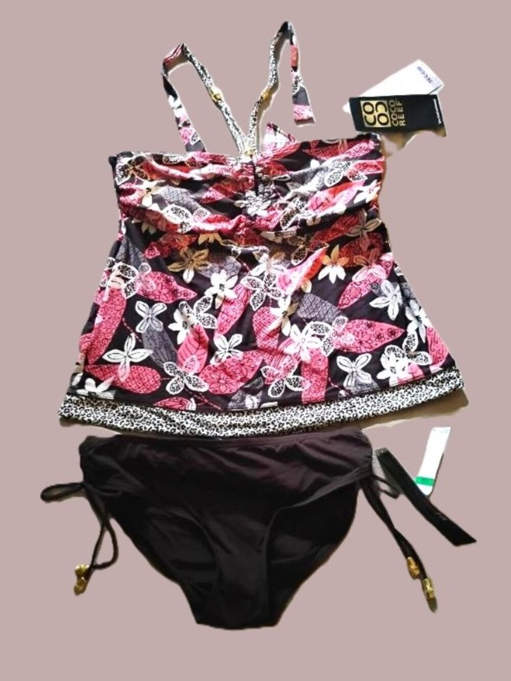 Coco Reef - tankini swimsuit - Floral in coral / brown / white - 38C
